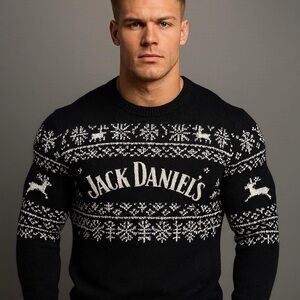 Jack Daniels Festive Black and White Crewneck Sweater